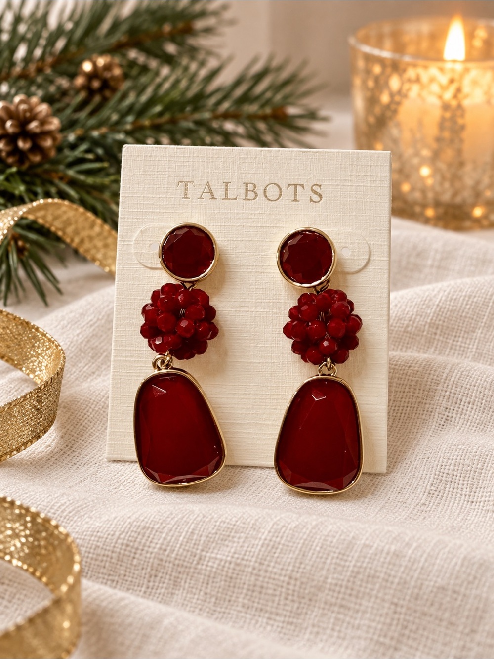 NWT Talbots Burgundy Red Beaded Drop Earrings
